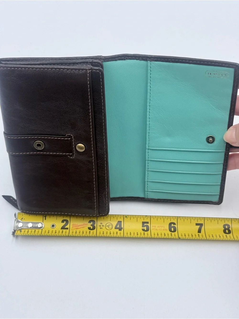 Vintage Coach Soho Buckle Trifold Leather Women’s Wallet Turquoise Interior